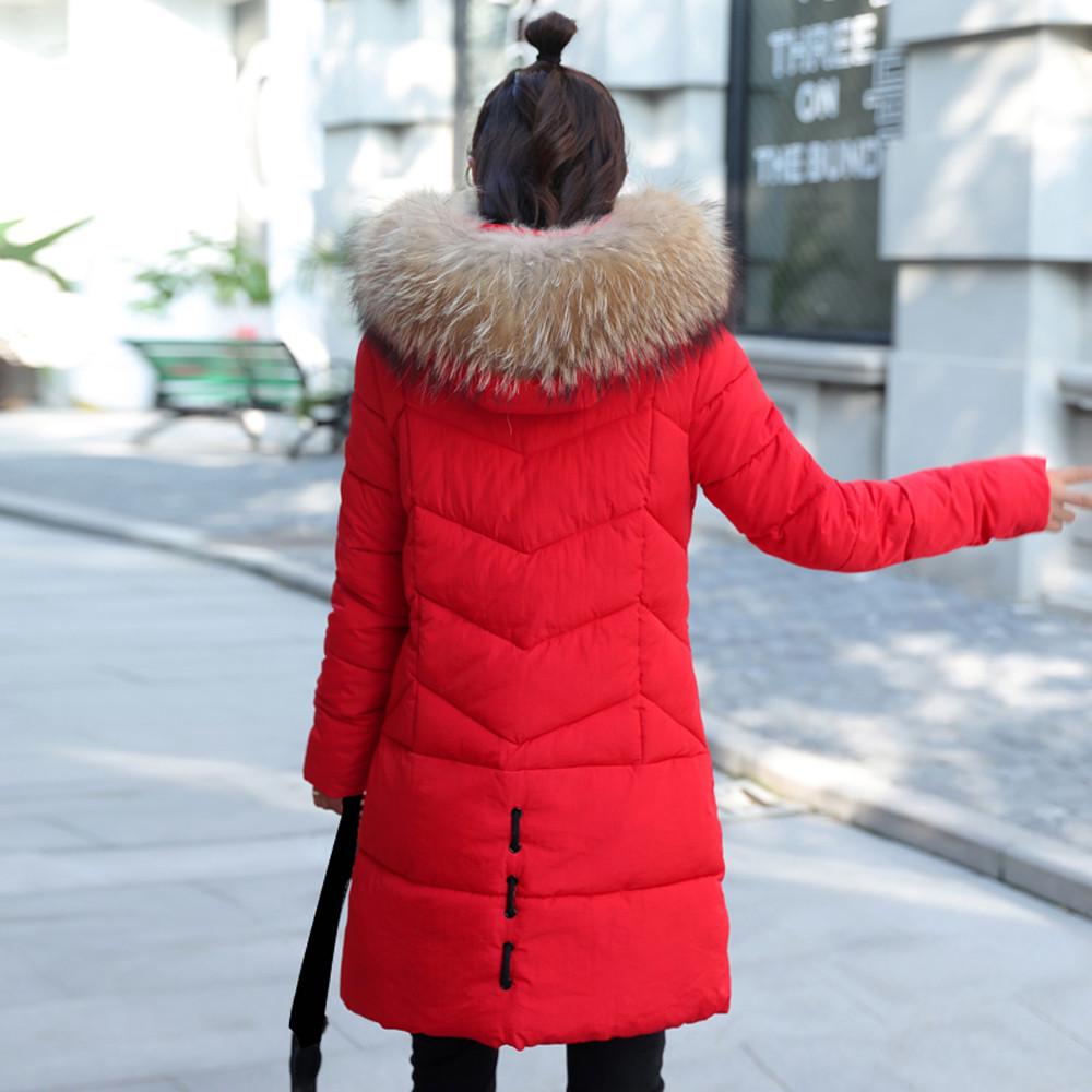  Women Outerwear  Hooded Coat Long Cotton-padded Zipper Jackets Pocket Coats