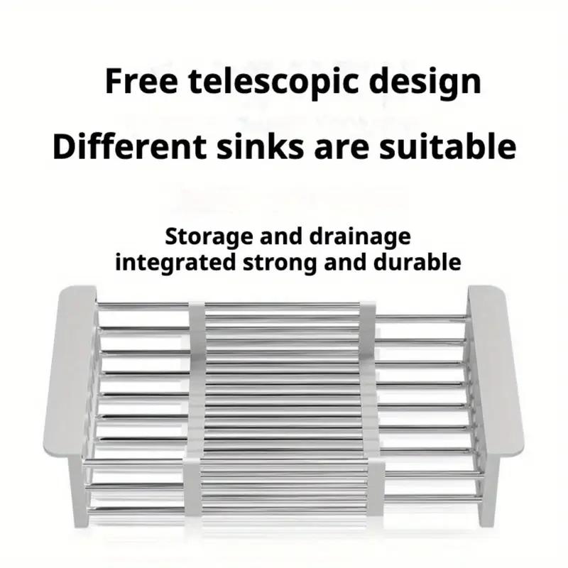 Adjustable 304 Stainless Steel Sink Drain Basket Drain Drying Rack Multifunctional Storage Rack for Kitchen Dish Vegetable Fruit