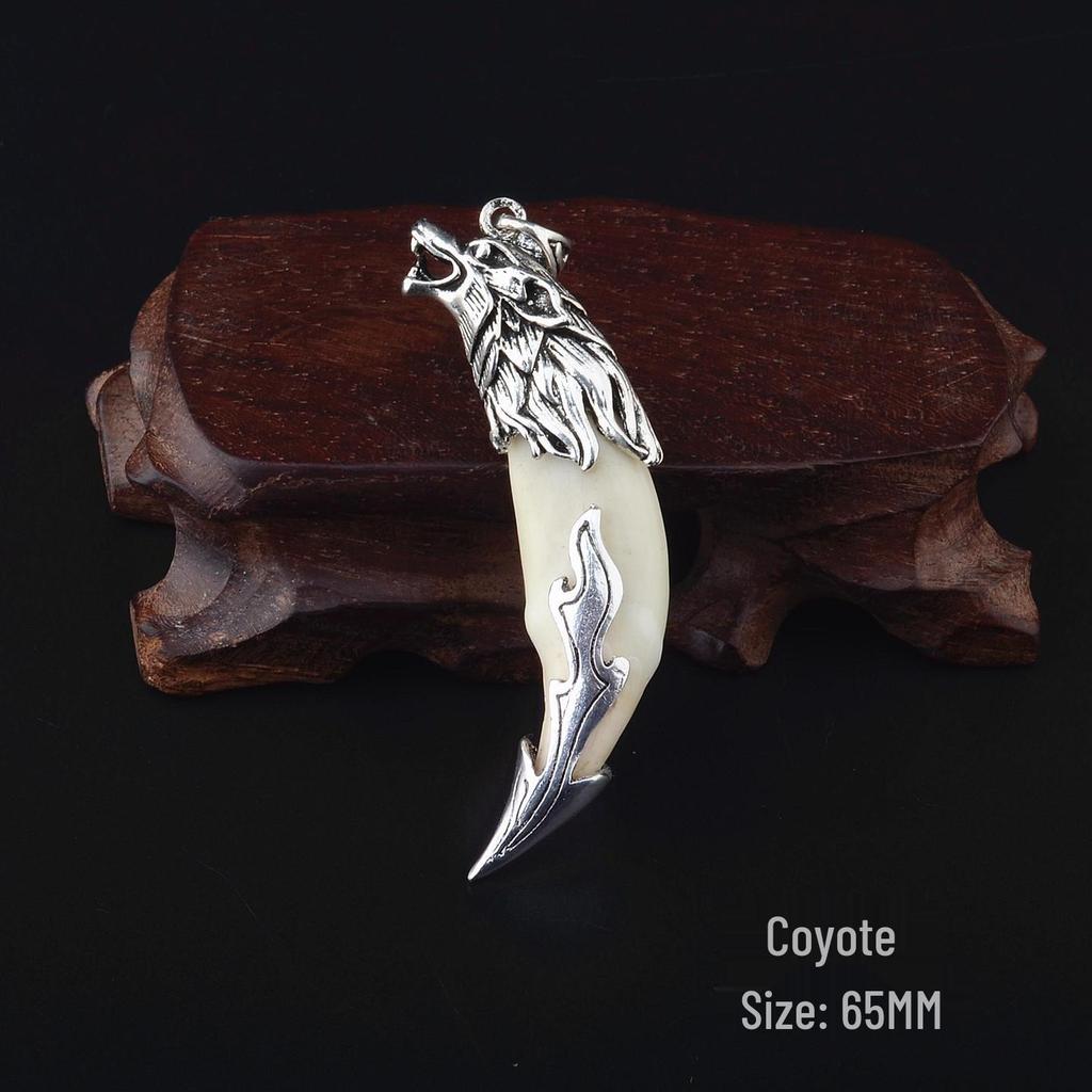 Sterling Silver Wolf Tooth Pendant Necklace: Real Wolf Dog Tooth Tip, Men's & Women's Retro Tibetan Silver Long Necklace.