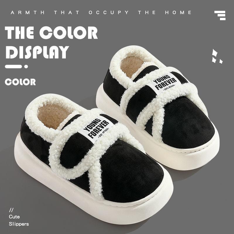 

New cotton slippers women s winter indoor home bag heel velvet thick-soled warm outer wear fluffy cotton shoes 36-37 [recommended 35-36 foot wear]