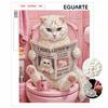 Unique 5D Framed Pearl Painting Kit with Reading Cat Pattern Sparkling Bead Art Canvas DIY Handmade Craft for Living Room Decor Wall Art