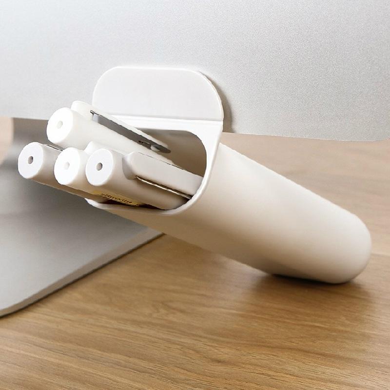 1Pack Desk Pen Holders, Clip-On Pencil Storage Containers, Adhesive Office Supplies Accessory, Pp Plastic Desk Organizer Set