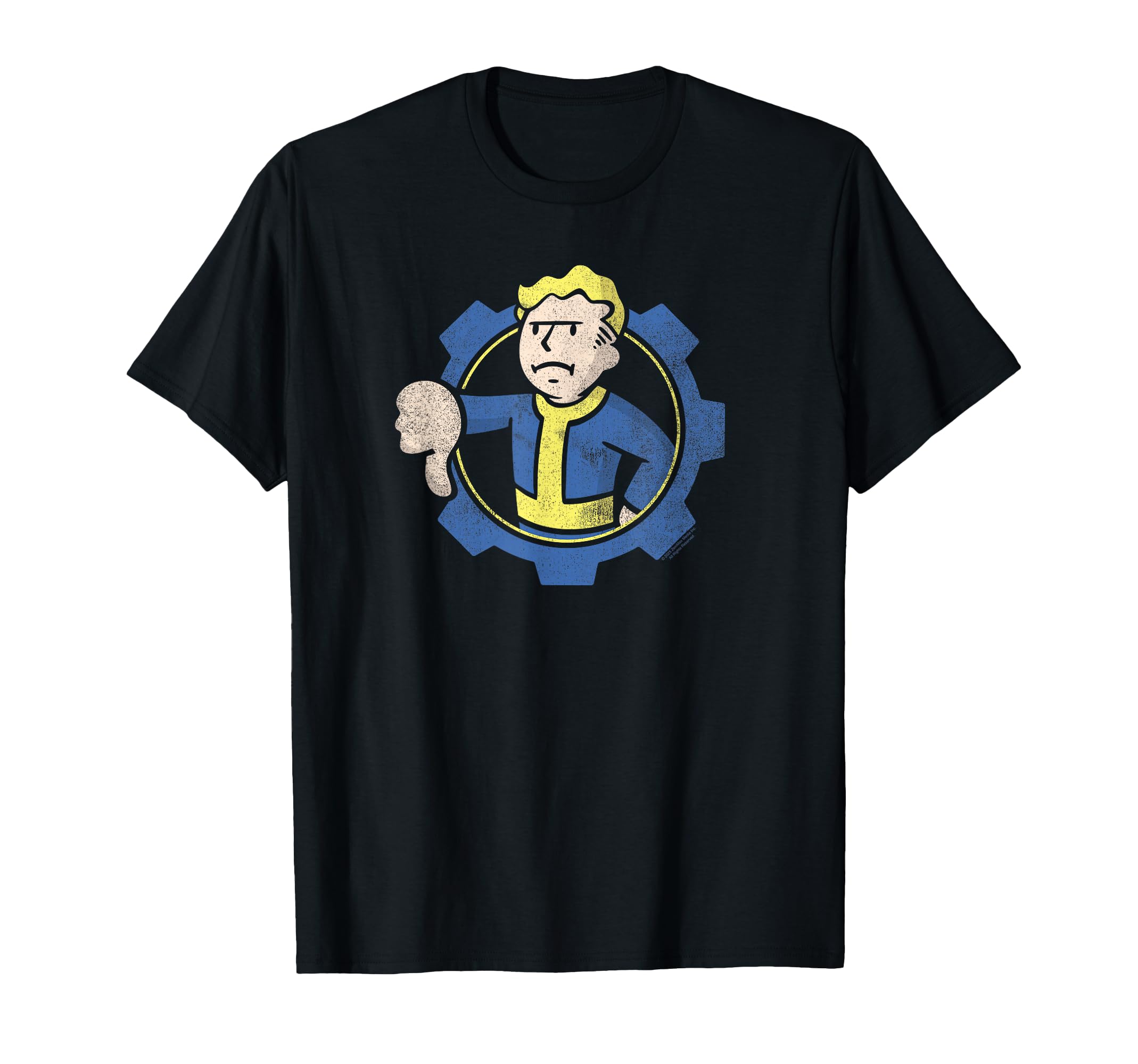 

Fallout Vault Boy Thumbs Down Circle Gear Logo Video Game T-Shirt