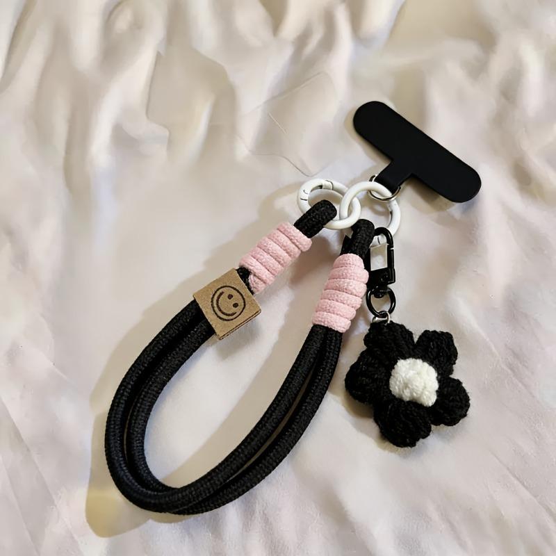 Handgewebtes Handy-Lanyard mit Blumen-Schlüsselanhänger, abnehmbares Ringdesign. Universelles Anti-Verlust-Band für Handyhüllen, Taschen, Karten und den Außenbereich.