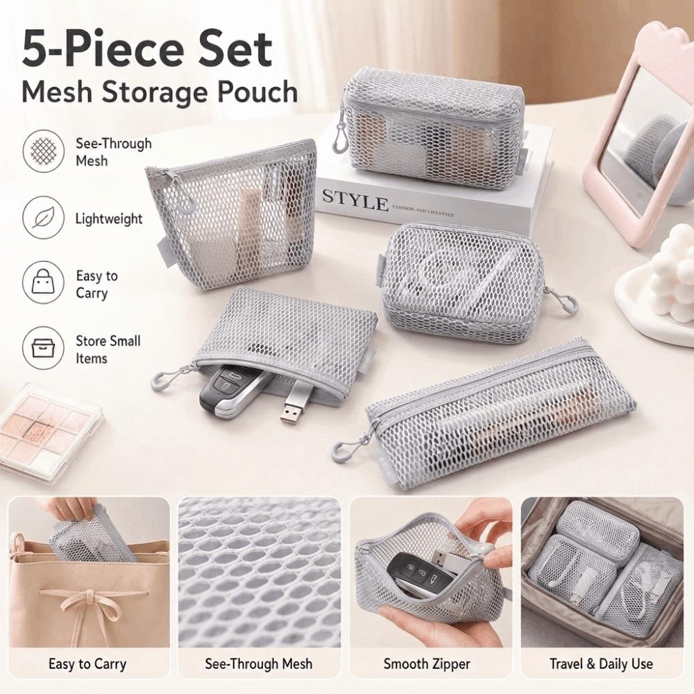Breathable Mesh Makeup Bag Square Mini Zipper Coin Purse Transparent Storage Bag Travel Storage