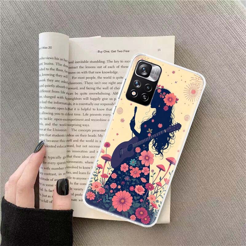 Groovy Mushroom Silhouette Phone Case For Redmi Note 13 12 Pro Plus 14 15 Pro 5G 11 11T 11E 11S 10 Pro 10S 9 9S Cover Cell Clear