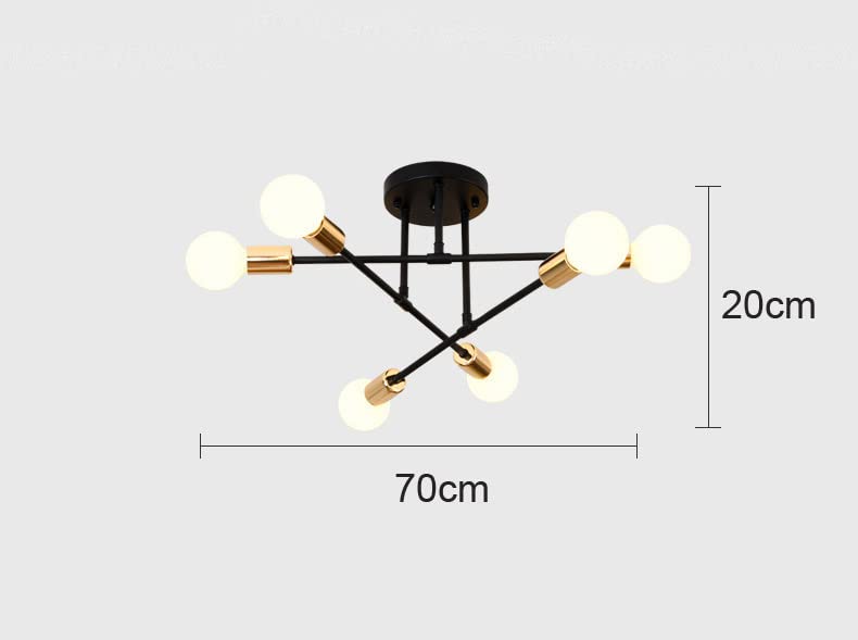 6-Light Chandelier Ceiling Light, E26 Pendant Light, Stylish Nordic LED Lighting Fixture, Rotatable Spotlight, Iron Construction, Retro Living Room