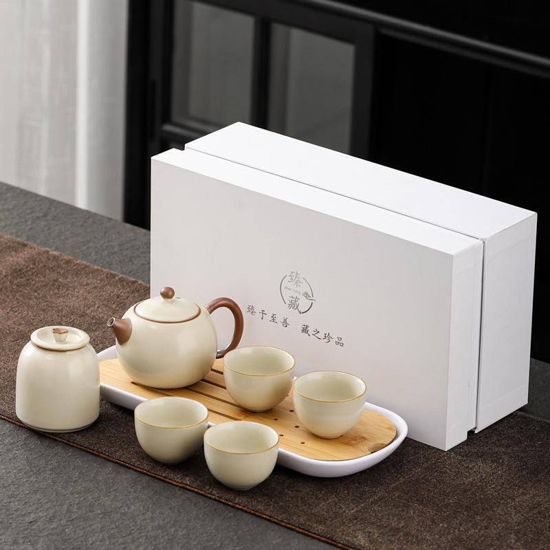 Set de ceai Ru kiln, ceainic ceramic portabil, cutie cadou pentru depozitarea ceștilor de ceai și cadouri de bunăstare pentru clienți.