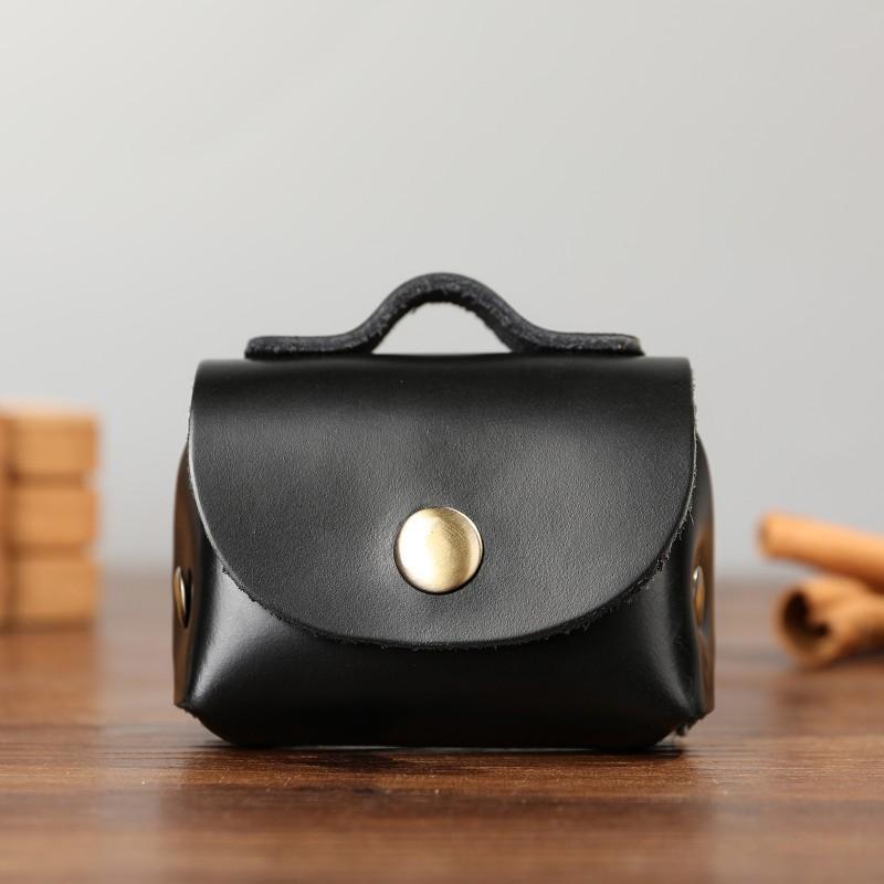 Crazy Horse Leather Zero Wallet Genuine Key Bag High Grade Male Retro Handmade Earphone Compact Storage Coin