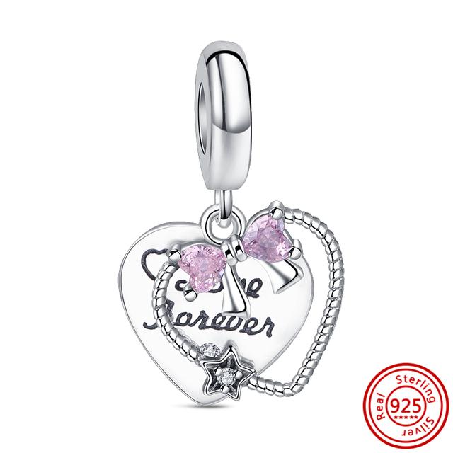 Pantaro 925 Pevná Stříbrná Růžová Série Srdce Květ Motýl Maminka Murano Skleněné Korálky Hodí se Originální přívěsky Náramek Šperky