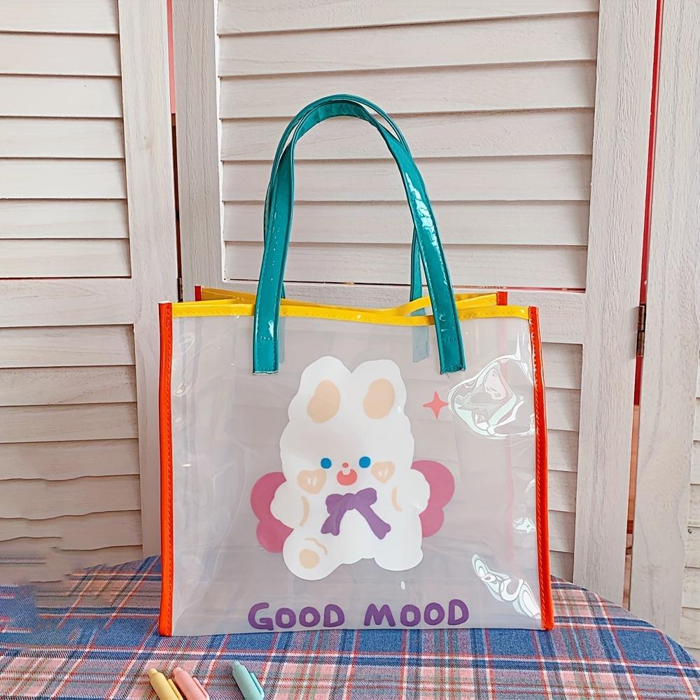 1pc Women's Transparent Jelly Shoulder Bag – Cartoon Bear Rabbit Design, Large Capacity for Summer Travel & Beach Carrying