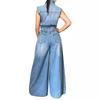 Women's Casual Washed Sleeveless Denim Jumpsuit with Wide-Leg Pants - TS1300 Cross-border Source