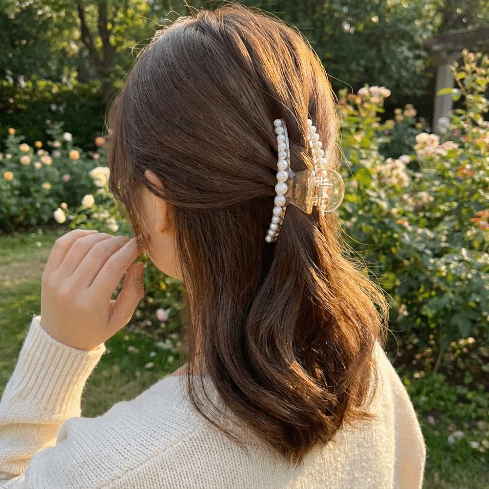 Big Size Pearl Hair Claw Pearl Decor Shark Clip Elegant Hair Claw Clip  Daily Styling