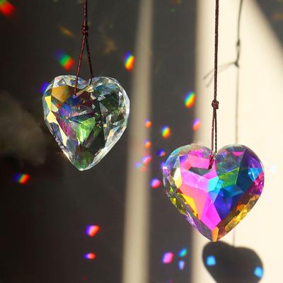 Wall Hanging Sun Catcher Crystal Heart Shaped Wind Chime Prism Suncatcher Rainbow Maker Light Catcher Window Garden Decoration