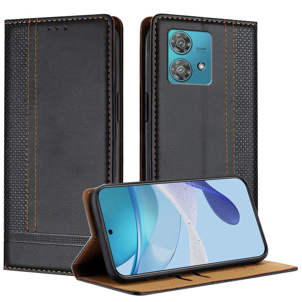 For Motorola Edge 40 Neo 5G Case L-Shaped Grid Pattern Leather Stand Phone Cover with Card Slots