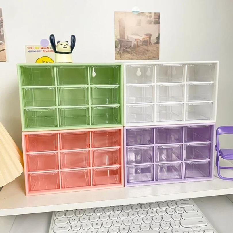 Schreibtisch-Organizer mit 9 transparenten Fächern, kleinen Schubladen, unterteilt, zur Wandmontage, für Kleinigkeiten, niedlich