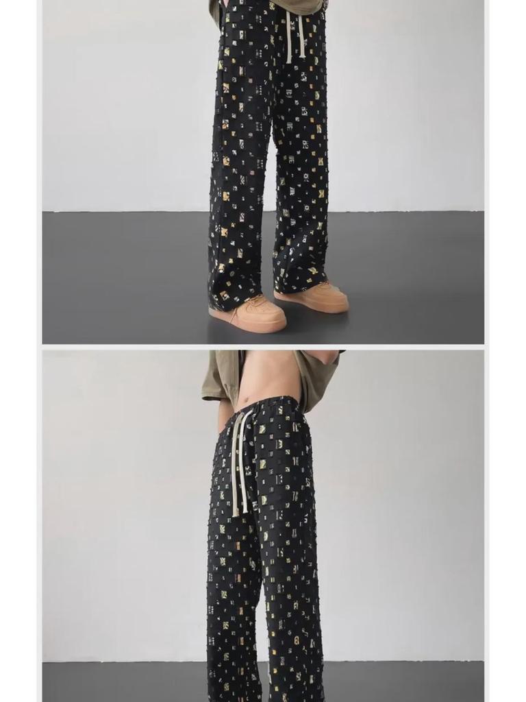 Men's Summer Plaid Casual Pants with Hollow Design - Loose, Straight, High-Street Style