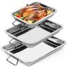 3x Steel Roaster Baking Tray for Meat, Fish, Vegetables, Cakes