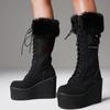 Панк Готичні Жіночі Бойові Чоботи Масивний Каблук-Клин Хутро До Середини Ікри Платформа Розкішне Зимове Взуття для Хелловіну Жіноче