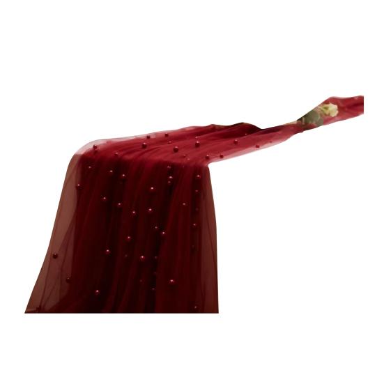 Faux Pearl Gauze Table Runner Boho Sheer Tulle Fabric Table Runner for Wedding Bridal Shower Birthday Party Dining Table Decor