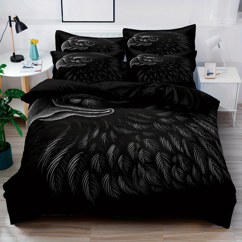 Motorcycle Eagle Printed Duvet Set Bedding Set With Pillowcase Quilt Cover Three-Piece Set