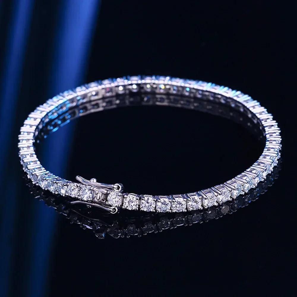 Luxury Silver 925 Wide 5mm D VVS1 Moissanite Bracelet Birthday Wedding Jewelry