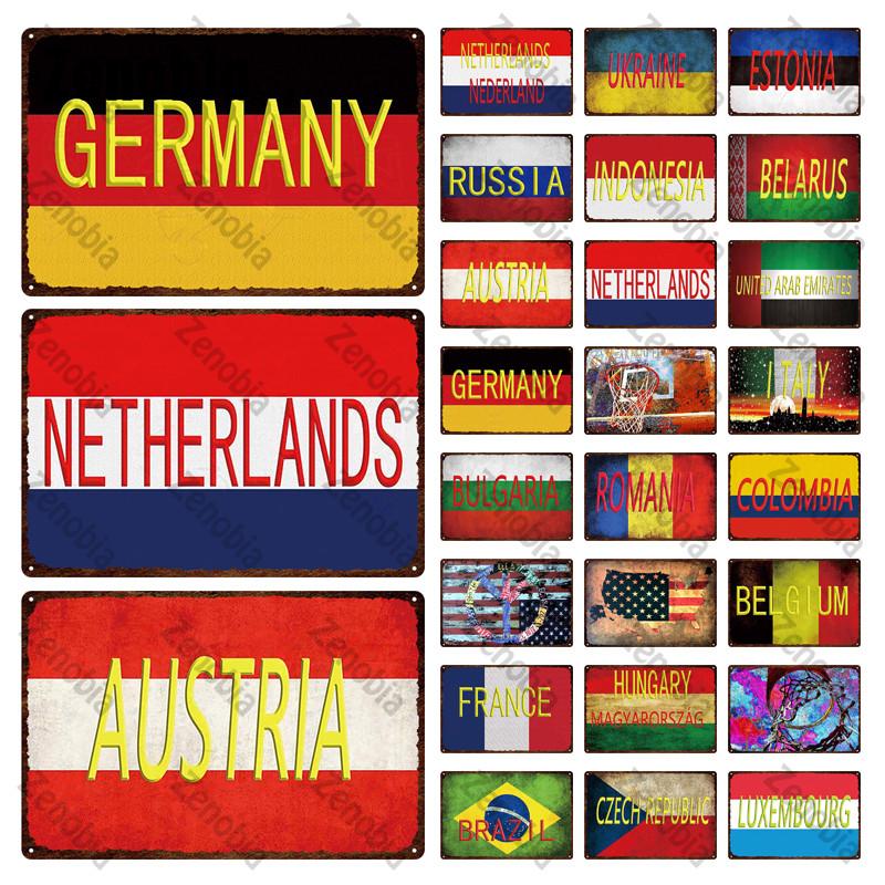 20X30Cm National Germany Netherlands Austria Russia Metal Sign Tin Sign City Travel Souvenir Wall Sticker Pub Home Decoration