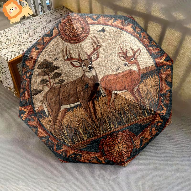 1 Pezzo Ombrello Pieghevole Automatico - Fantasia Cervi della Foresta, Design Portatile e Pieghevole con 8 Stecche, Regali di Natale e Compleanno
