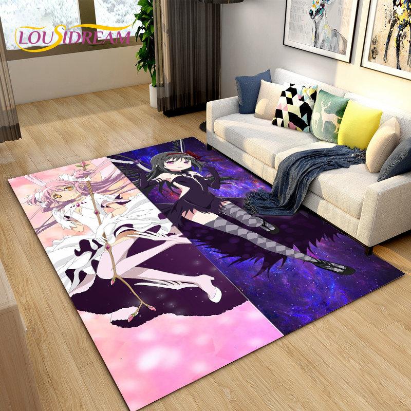 Puella Magi Madoka Magica Cartoon Area Rug,Carpet Rug for Living Room Bedroom Sofa Doormat Decoration, Kids Non-slip Floor Mat