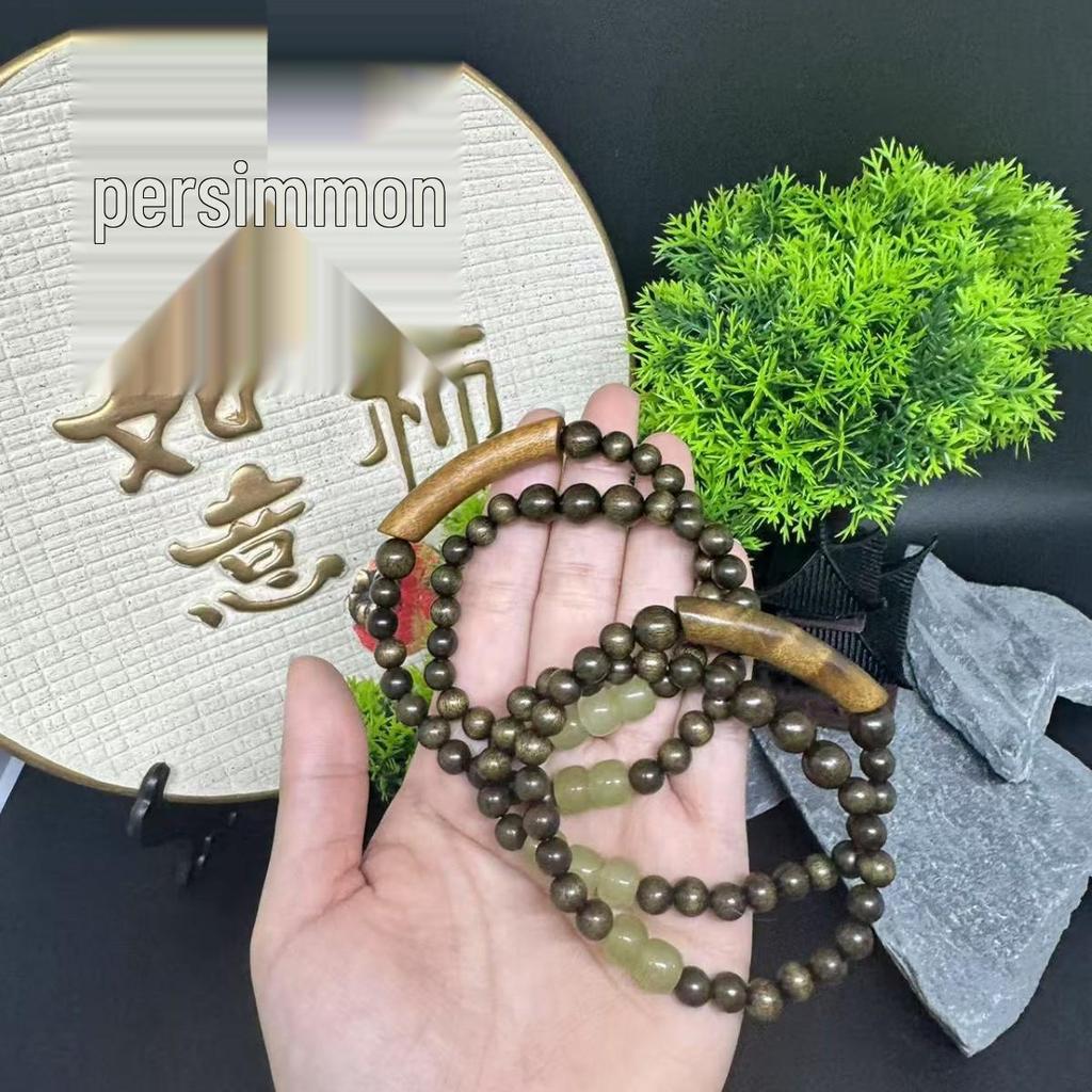 Golden Phoebe Double-Circle Retro Bracelet with Emerald Green and Natural Wood Grain