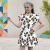 Girls White Halloween Printed Dress Round Neck Flutter Sleeve A Line Flared Dress