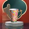 Grande Tasse en Céramique avec Motif d'Oiseau et Anse Dorée