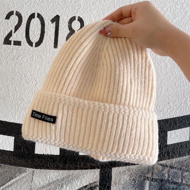 Couple Autumn and Winter Warm Knitted Hat Street Style Patch Wool Hat Women Korean Style Ins Versatile Autumn Ear Protection Hat
