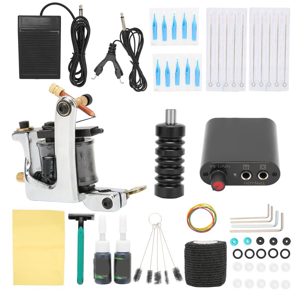 Complete Tattoo Kit Professional Tattoo Kit Coils Tattoo Machine Kit Disposable Needles Clip Cord