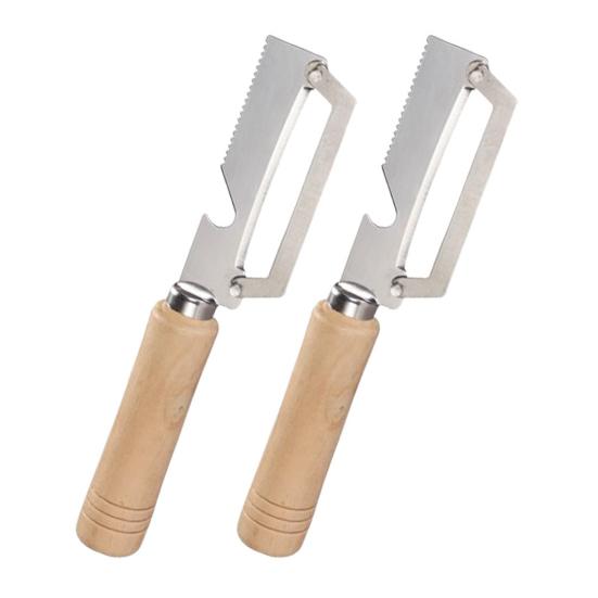 Curățător de legume cu mâner ergonomic din lemn 2-în-1 Deschizător de sticle Lamă lată curbată Curățător ascuțit pentru cartofi mere citrice morcovi Gadgeturi de bucătărie
