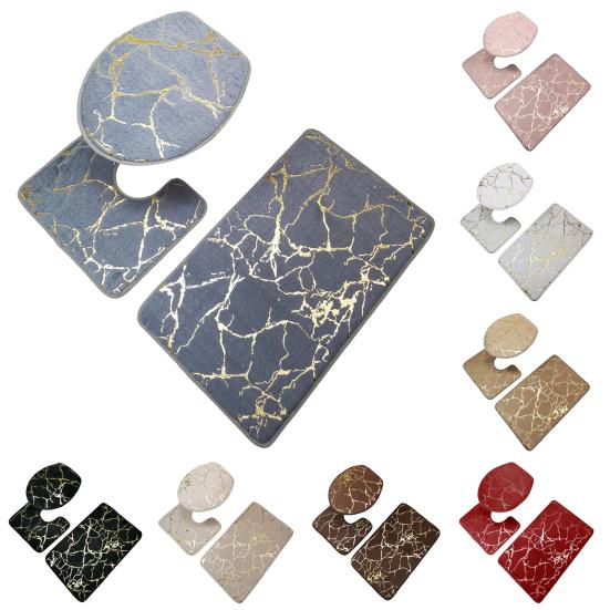 3Pcs/Set Wear-resistant Shower Rug Marble Toilet Lid Cover Bathroom Polyester Fine Workmanship