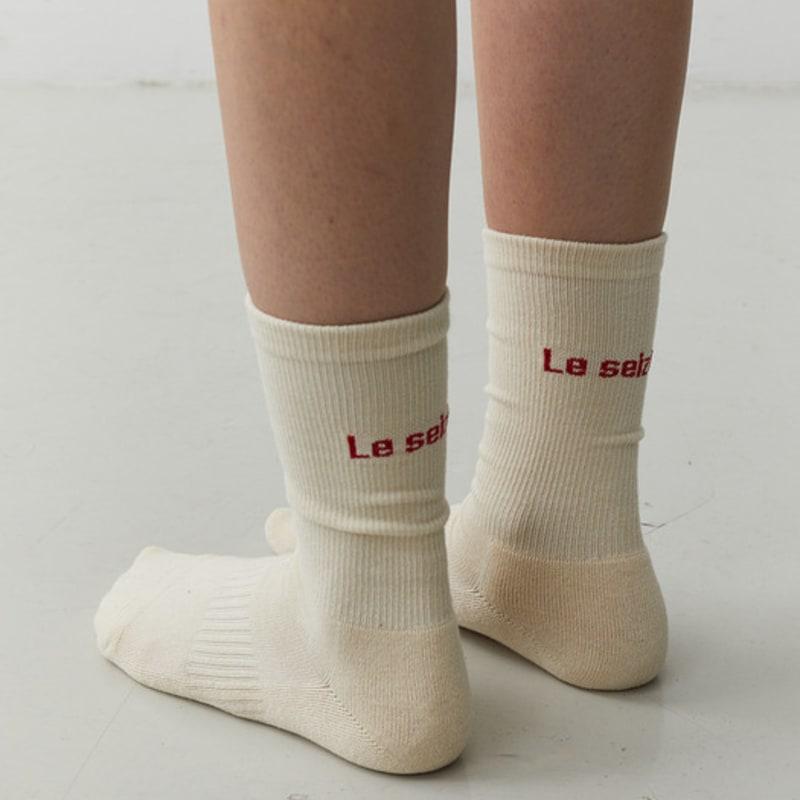 LESEIZIEME [SET] Logo Basic Socks (White & Cream)