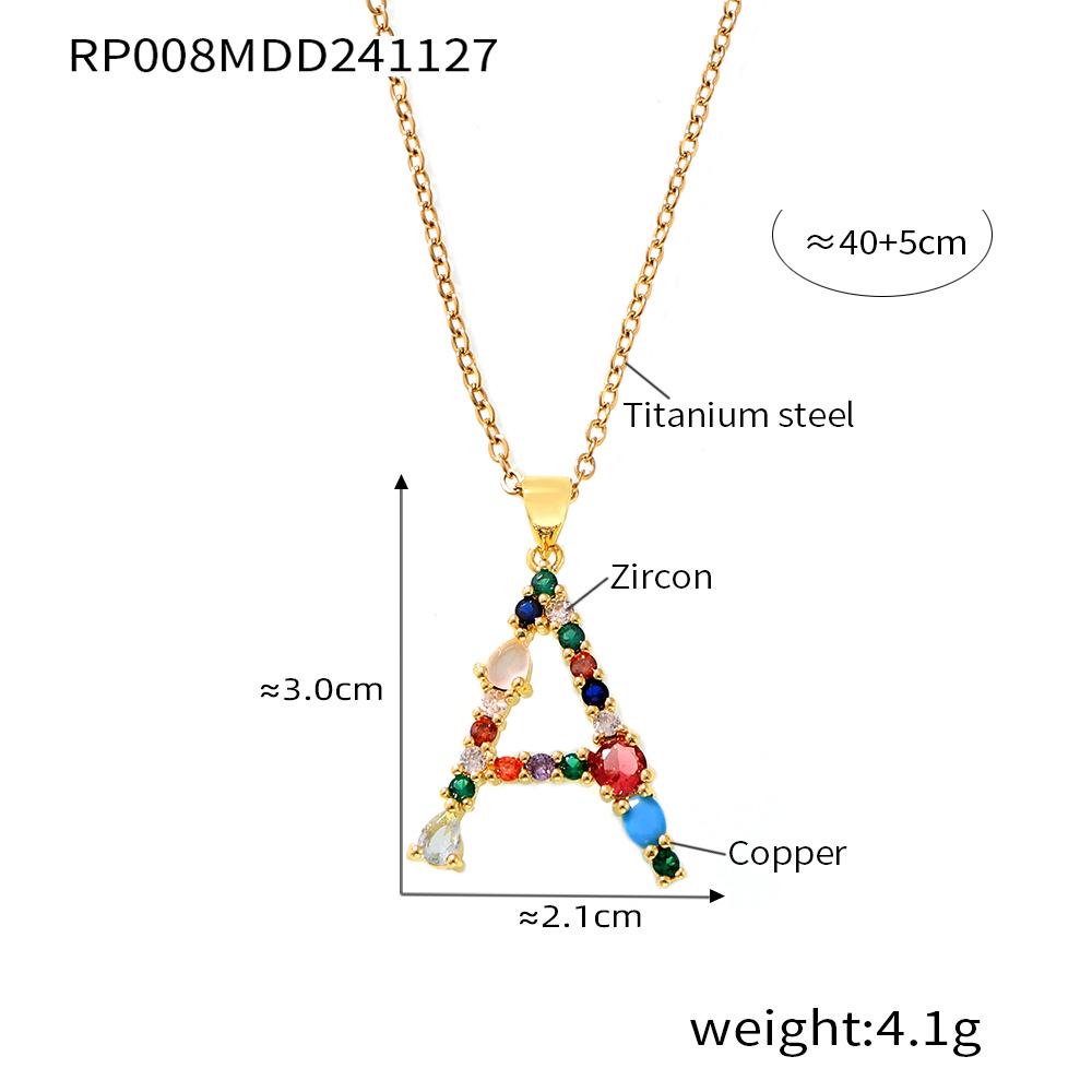 Colorful Zircon Alphabet Pendant Necklace - Hip-Hop Style