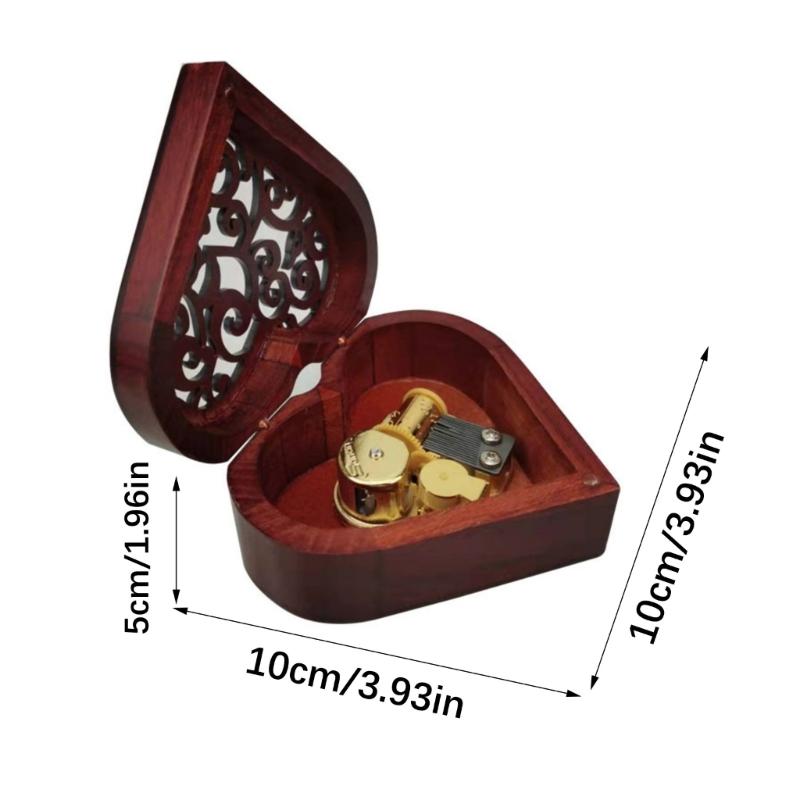 Wind Up Music Box,Heart Shape Retro Wooden Carved Mechanism Musical Box Gift for Lover Girlfriend Wife Husband