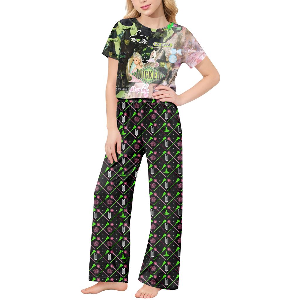 Children's Short-Sleeve Printed Two-Piece Pajama Set With T-Shirt And Pants