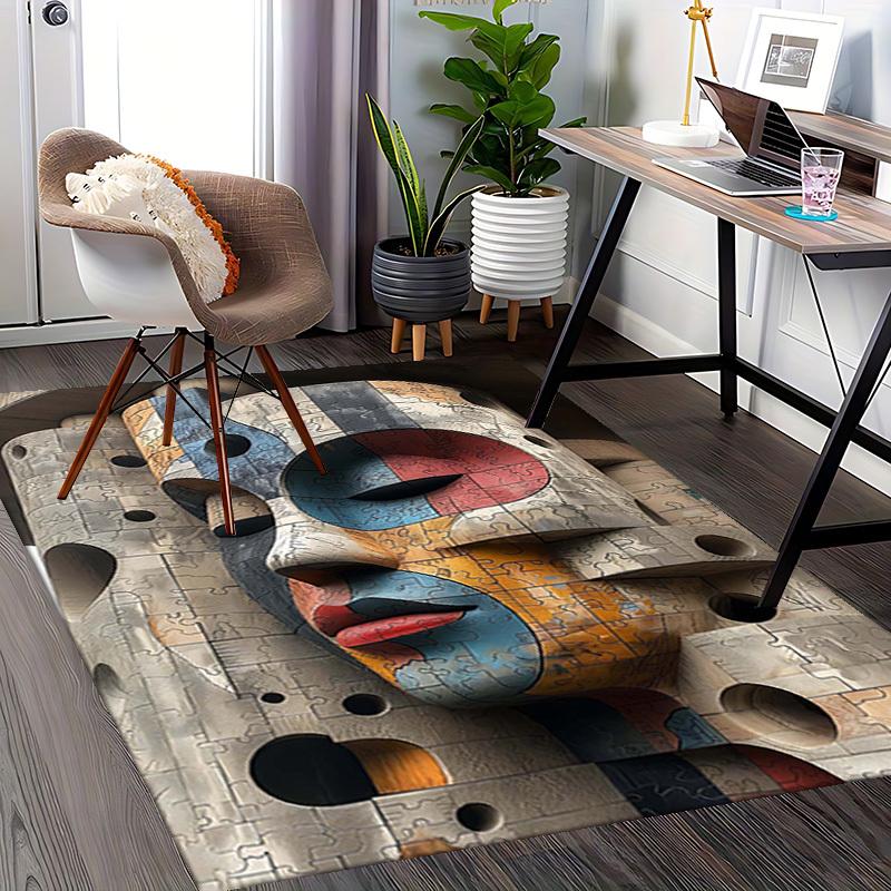 1pc Abstract Puzzle Face Chair Mat - Festival Gift, Non-Slip Office Rug for Home Decor, Suitable for All Seasons.P010