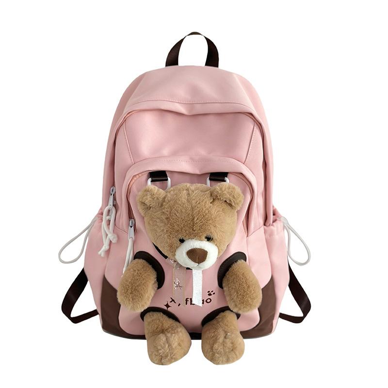 Boneca de urso feia fofa engraçada mochila versátil para estudante do ensino fundamental alto valor desenho animado fofa menina mochila de viagem