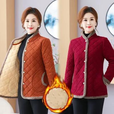 Women Winter Single-Breasted Add Velvet Keep Warm Jacket Padded Plus Size Comfortable Ladies