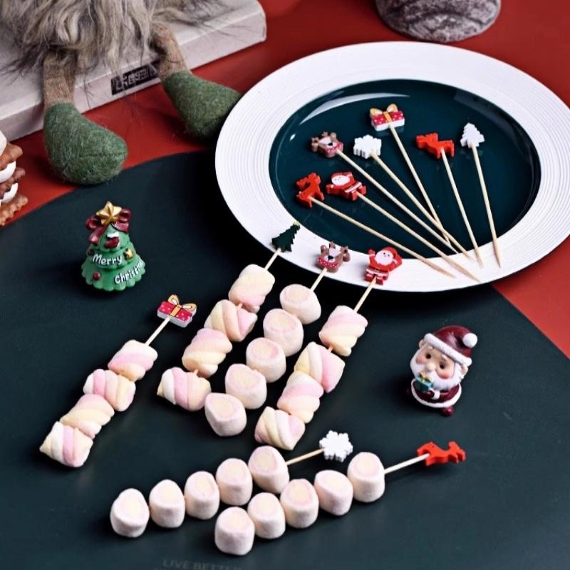 100 Stück Festliche Weihnachtsmann Weihnachten Einweg-Fruchtspieße - 5,12 Zoll (13 cm) Poliertes Metall, Handwaschbar, Ideal für Bars