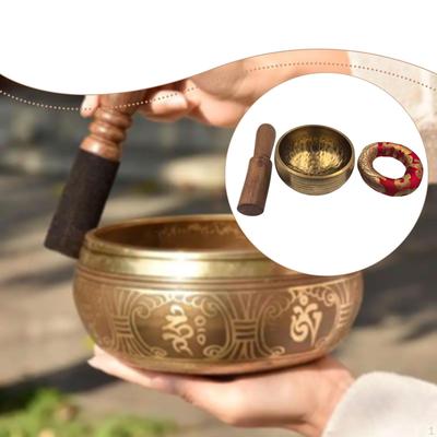 Tibetan Singing Bowl Set Meditation Wellness Ornament Premium Brass Mindfulness Gift Sound