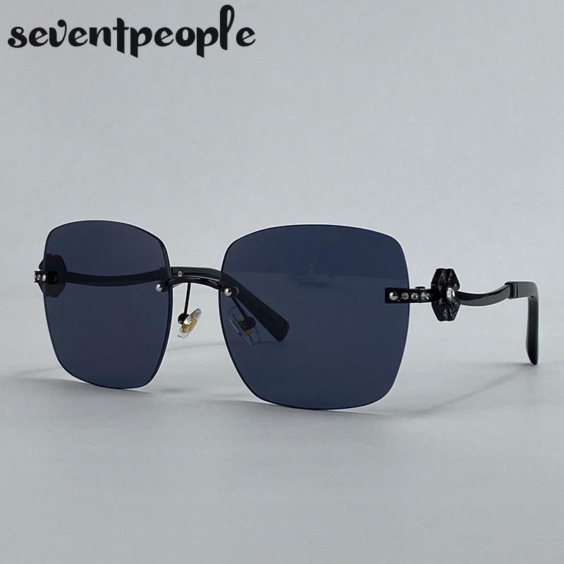 Oversized Square Rimless Punk Sunglasses Women Big Frame  Luxury Brand Metal Frameless Sunglass For Ladies Vintage Shades
