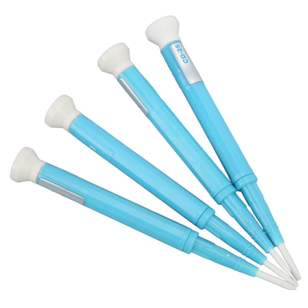4-delat Set med Keramiska Skruvmejslar med Spår/Platt Huvud Plast handtag 1,3 mm, 1,8 mm, 2,0 mm, 2,6 mm Icke-ledande Justeringsskruvmejslar