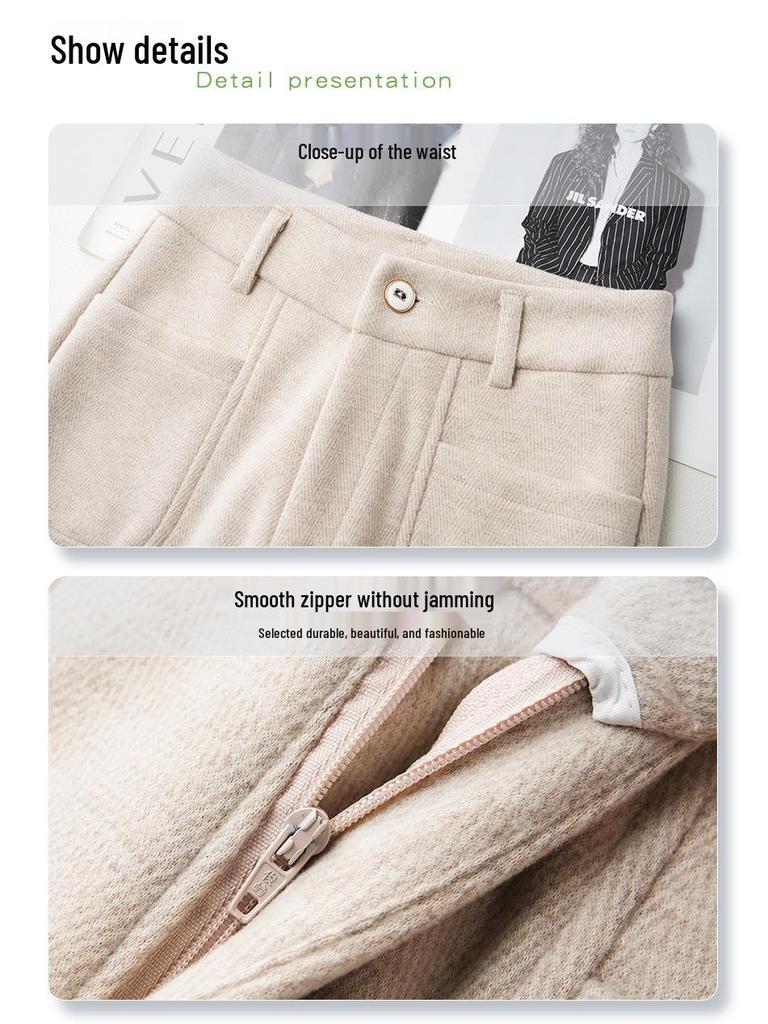 2024 Women's Gray High-Waist Wool Flared Pants – Autumn/Winter Slimming Style