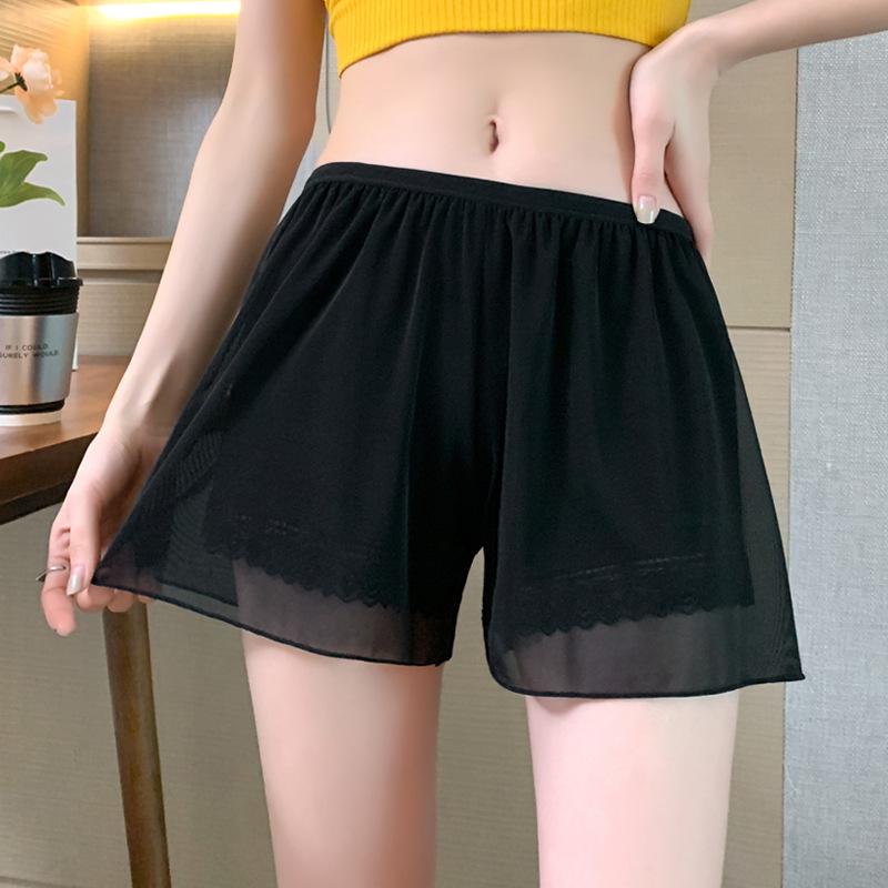 H306 Women's White Lace Anti-Exposure Summer Safety Shorts - Thin, Non-Rolling Edge, Double Layered