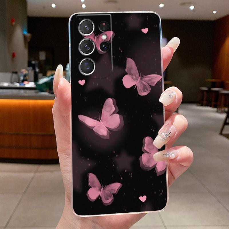 For Samsung S21 Ultra Case Clear Casing Fashion Butterfly Flower Soft TPU Silicone Cover For Samsung Galaxy S20 Ultra Phone Case
